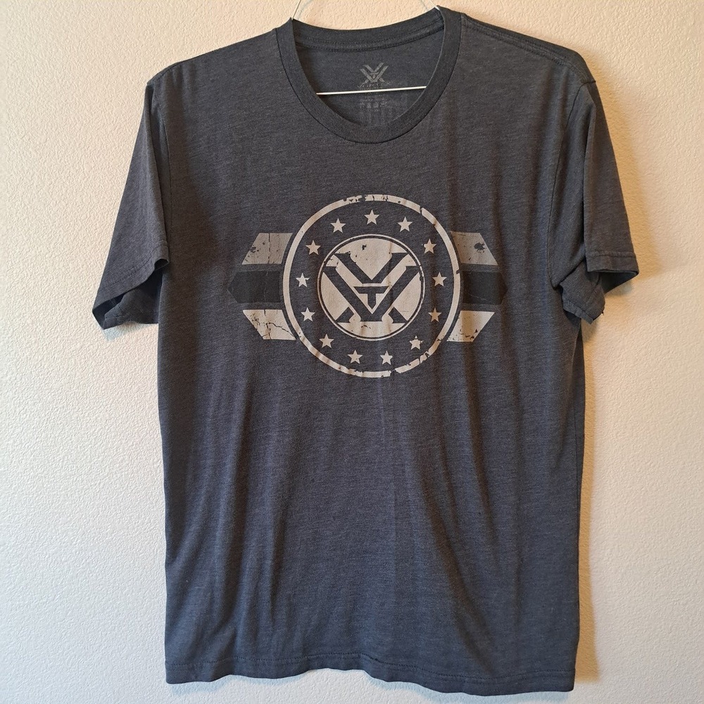 Vortex Optics Mens Graphic T-Shirt‎ Large Charcoal Gray Distressed Logo Flag Tee